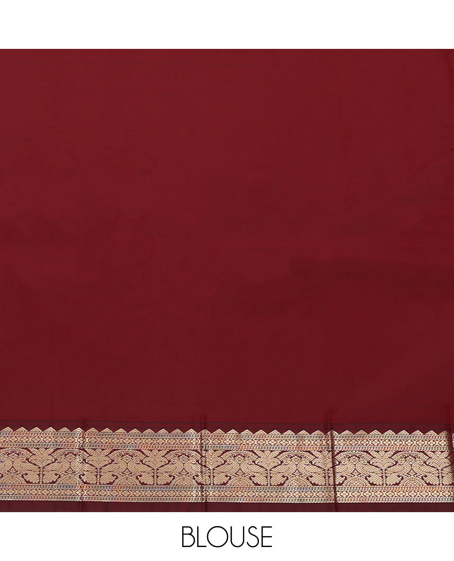 Orange Budget Silk Saree, Delicately Woven with Zari Buttas and Stripes, Complemented by a Contrast Traditional Zari Border, Grand Pallu, and a Contrast Blouse