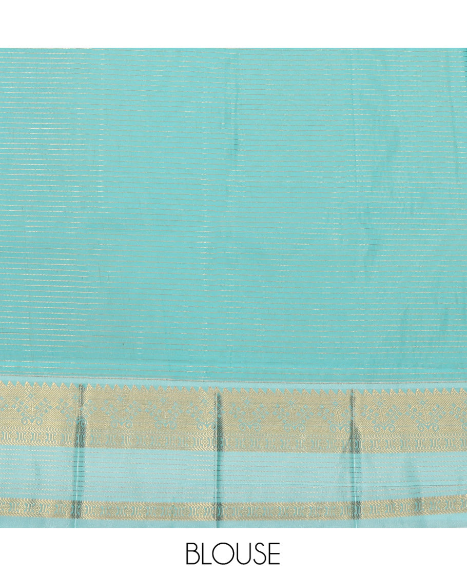 Blue Budget Silk Saree, Embellished with Zari Buttas and Stripes, Complemented by a Contrast Traditional Zari Border, Grand Pallu, and Contrast Blouse