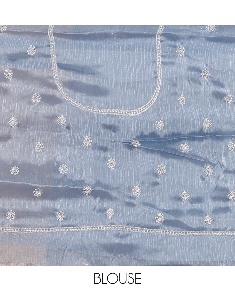 Dusky Grey Velvet Organza Half-Saree