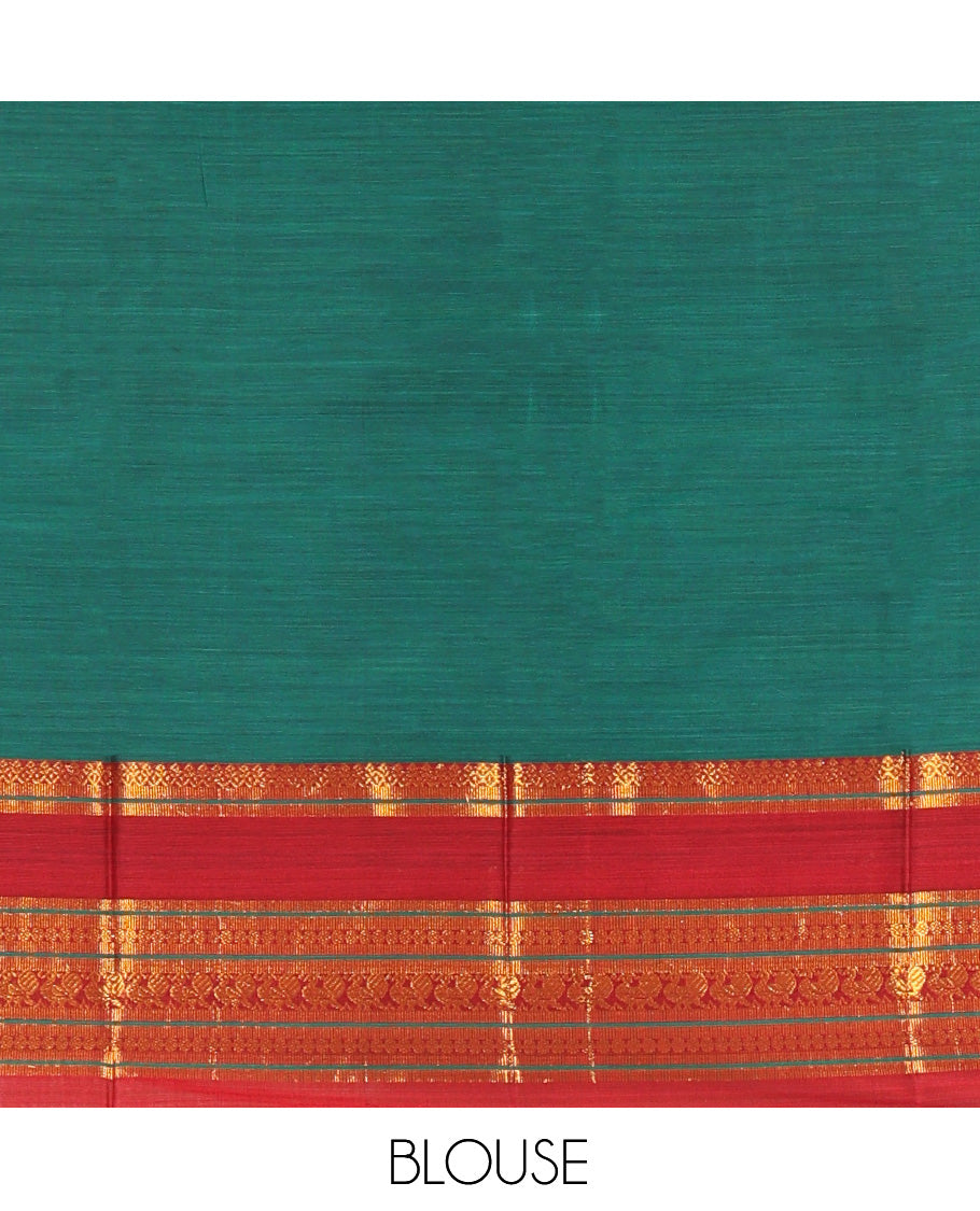 Green-Red Mercerised Cotton Half-Saree