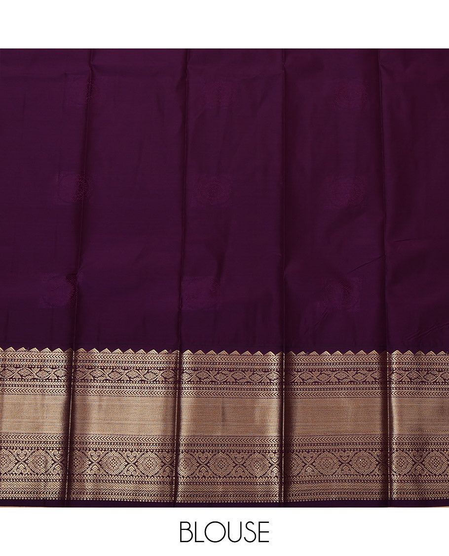 Sandal Budget Silk Saree, Sparsely Threaded with Zari Buttas, Complemented by Contrast Traditional Zari Border, Jaal Pallu, and a Contrast Blouse