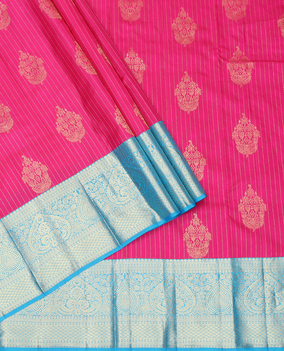 Pink Pure Silk Navarathna Pavadai Material Set