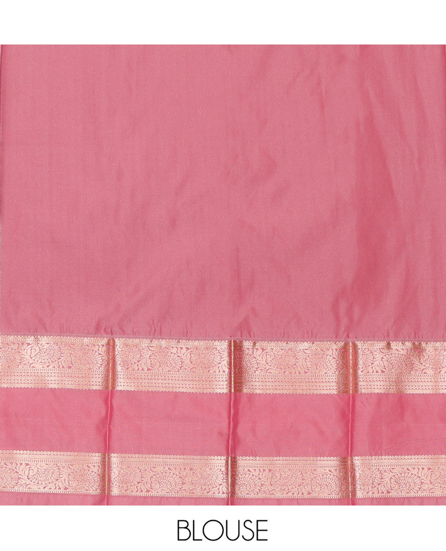 Navy Blue Budget Silk Saree, Graced with Zari Buttas, a Contrast Traditional Rettai Pettu Border, Grand Pallu, and a Contrast Blouse