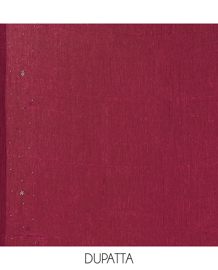 Wine chiffon chudidhar material set  gold hanwork top with santoon bottom