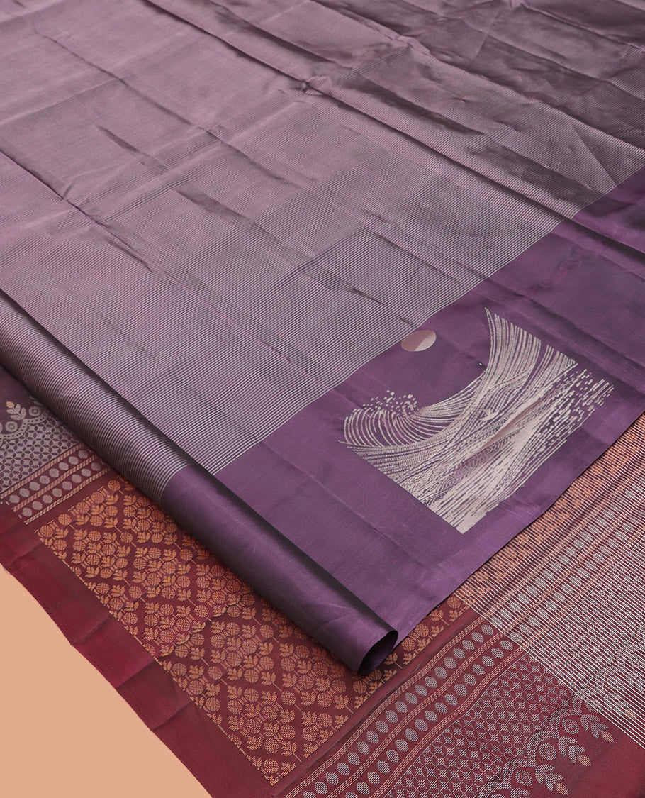 Grey Mayuri Lite Silk Mix Saree, Sparsely Sparkled with Stripes All Over Its Body, Complemented by a Contrast Border of Wave Designs, Intricately Designed Pallu, and Paired with a Contrast Blouse