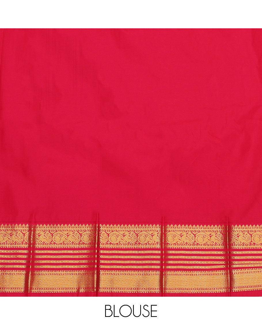 Green Budget Silk Saree, Woven with Zari Buttas, Complemented by a Contrast Traditional Design Border, Grand Jaal Pallu, and a Contrast Blouse