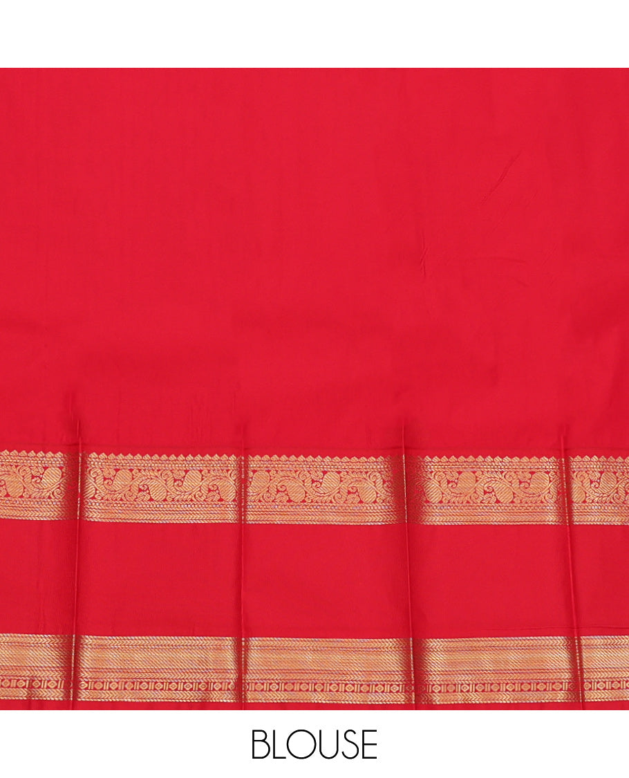 Purple Budget Silk Saree, Embellished with Zari Buttas, Complemented by Contrast Traditional Zari Rettai Pettu Border, Jaal Pallu, and a Contrast Blouse
