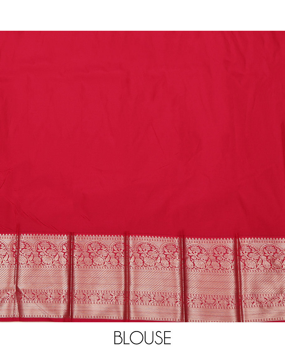 Leaf Green Budget Silk Saree, Enthralled with Zari Buttas All Over Its Body, Complemented by a Contrast Traditional Zari Design Border, Grand Paisley Designs Woven Pallu, and Paired with a Contrast Blouse