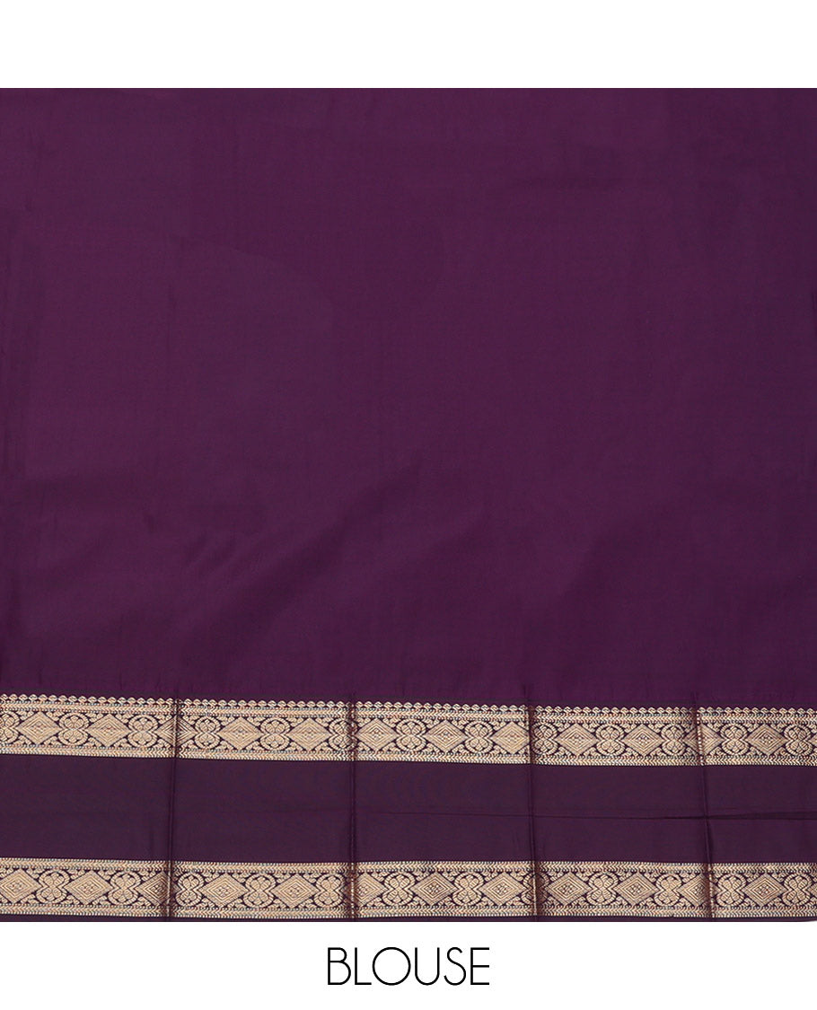 Orange Budget Silk Saree, Elevated with Zari Butta Enclosed Checks, Complemented by a Contrast Traditional Zari Rettai Pettu Border, Grand Pallu, and a Contrast Blouse