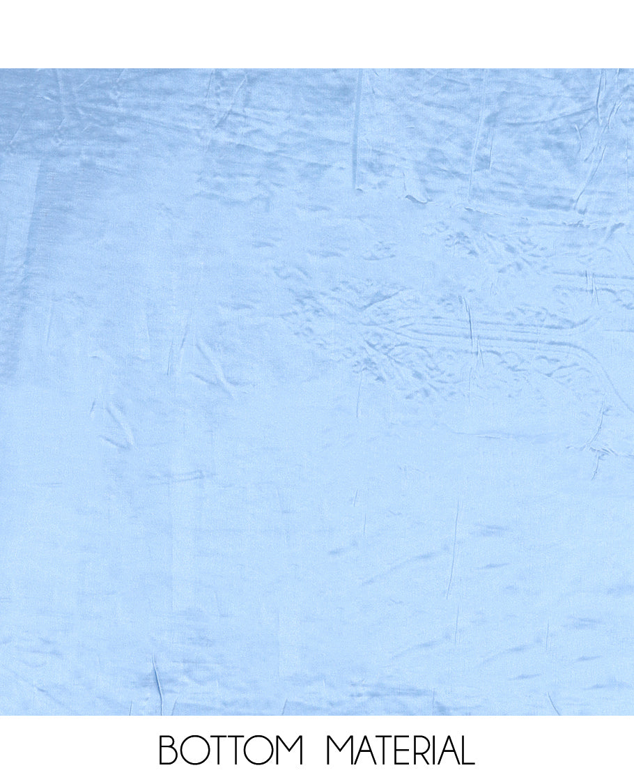 Ice Blue Mul Chanderi Material Chudidar Features Neck Work Top, a Matching Bottom, Embroidered Scallop Dupatta