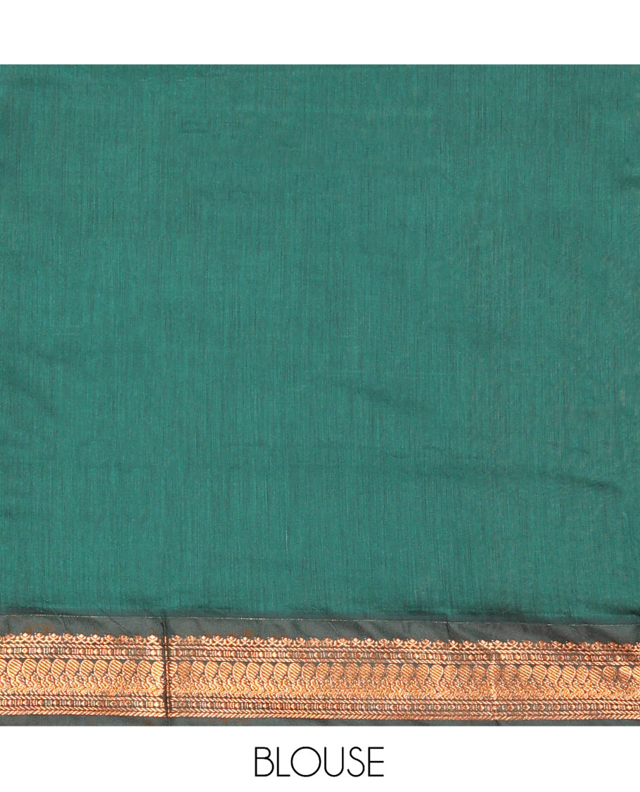 Orange Kalyani Cotton Saree, Crafted with Buttas, a Contrast Traditional Zari Border, Grand Pallu, and a Contrast Blouse