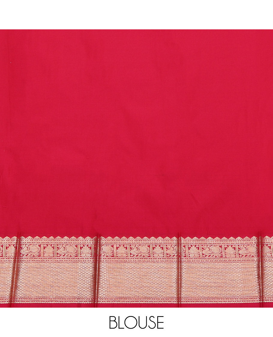 Black Budget Silk Saree, Decorated with Zari Buttas and Stripes, Complemented by a Contrast Traditional Zari Border, Jaal Pallu, and a Contrast Blouse