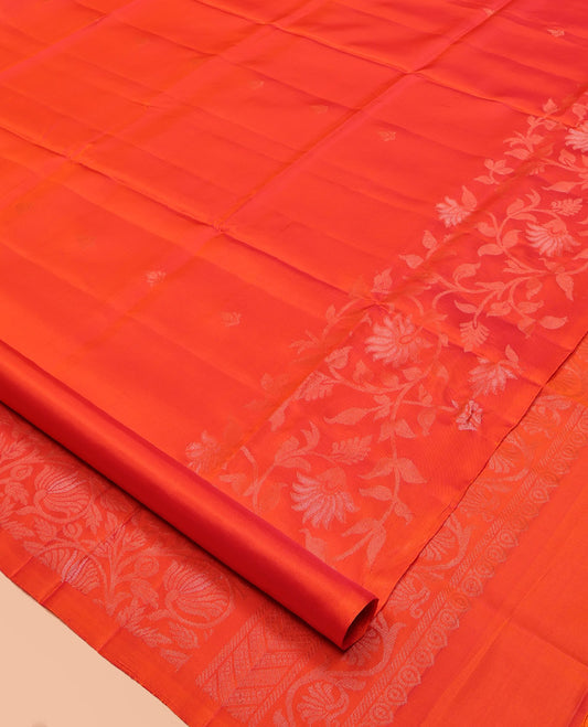 Orange Mayuri Lite Silk Mix Saree, Sparsely Threaded with Zari Buttas, a Subtle Floral Jaal Border, Pallu of Floral Jaal Design, and a Matching Blouse
