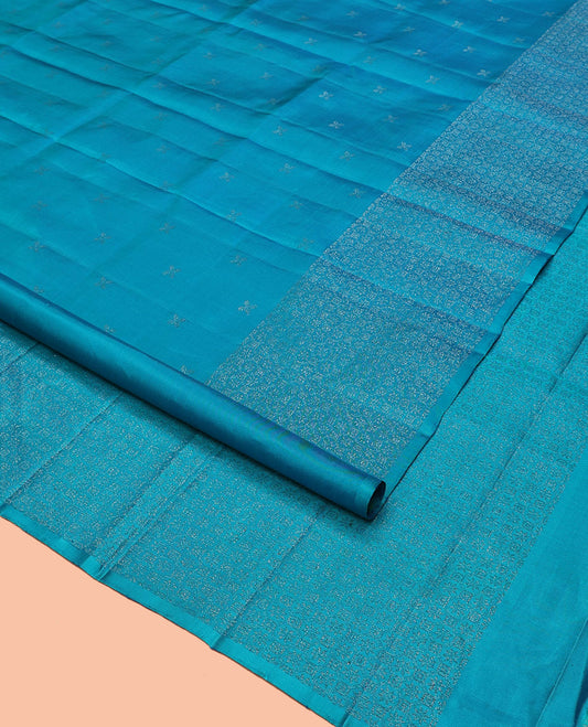 Blue Mayuri Soft Silk Saree, Sparsely Woven with Zari Buttas All Over Its Body, Subtly Woven Border of Zari Designs, Grand Pallu and Paired with a Matching Blouse