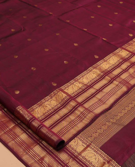 Maroon Buttas Vasundhara Lite Silk Mix Saree, a Zari Mayil-Mayil Kann Border, Jaal Pallu, Matching Blouse