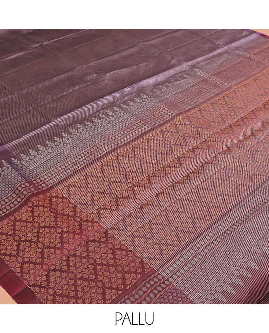 Grey Mayuri Lite Silk Mix Saree, Sparsely Sparkled with Stripes All Over Its Body, Complemented by a Contrast Border of Wave Designs, Intricately Designed Pallu, and Paired with a Contrast Blouse