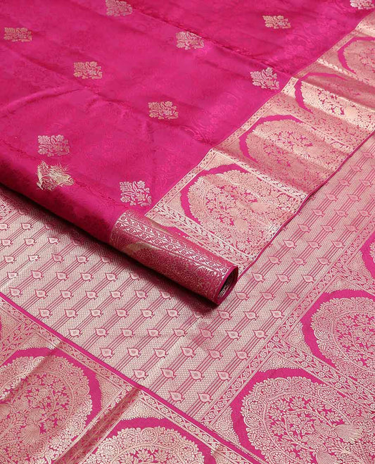 Magenta floral jacquard kancheepuram silk saree with self floral intricate border &striped, floral design pallu