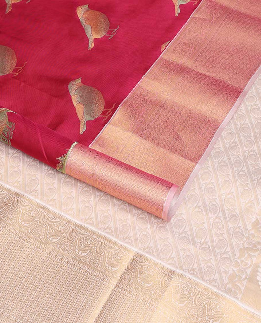 Maroon bird buttas vasundhara elite silk saree with contrast zari design border & intricate zari design pallu