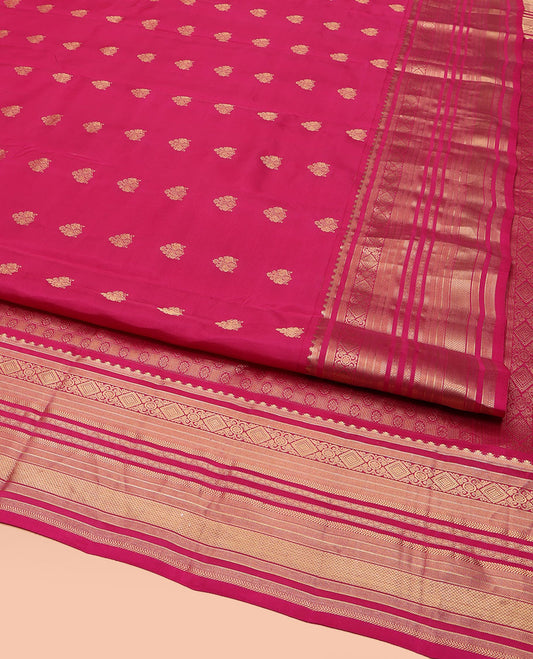 Pink Vasundhara Lite Silk Mix Saree, Spotlighted with Zari Buttas All Over Its Body, Highlighted by a Zari Border of Rekku, Mayil Kann, and Kathir Designs, Pallu of Chakram Enclosed Checked Designs, and Paired with a Matching Blouse