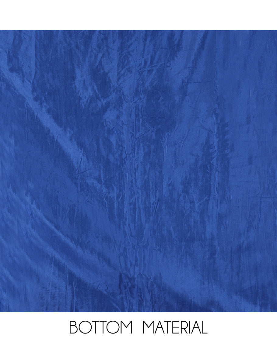 Blue Semi-Linen Material Churidar, Adorned with Heron Motifs Top, a Plain Santoon Bottom, a Contrast Heron Dupatta