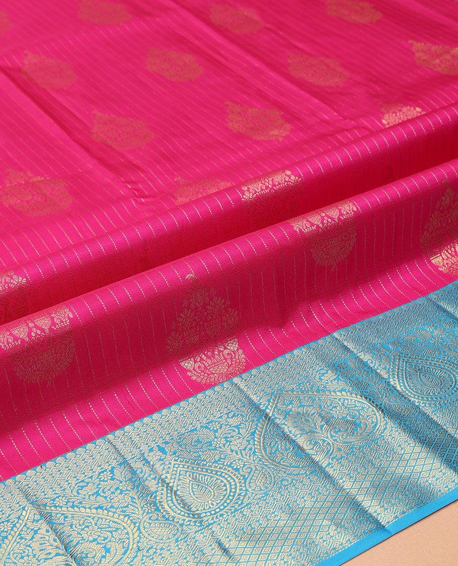 Pink Pure Silk Navarathna Pavadai Material Set