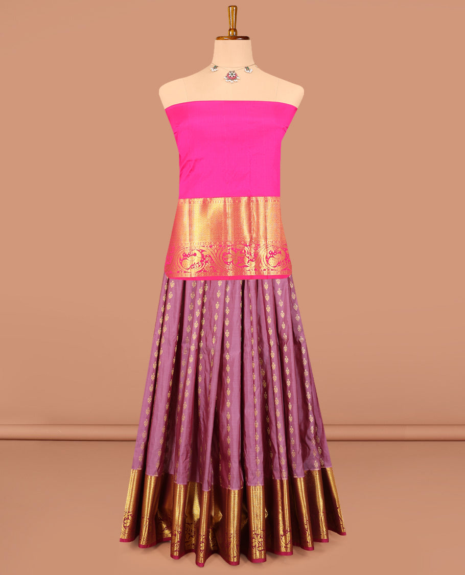 Onion Pink Pure-Silk Half Saree