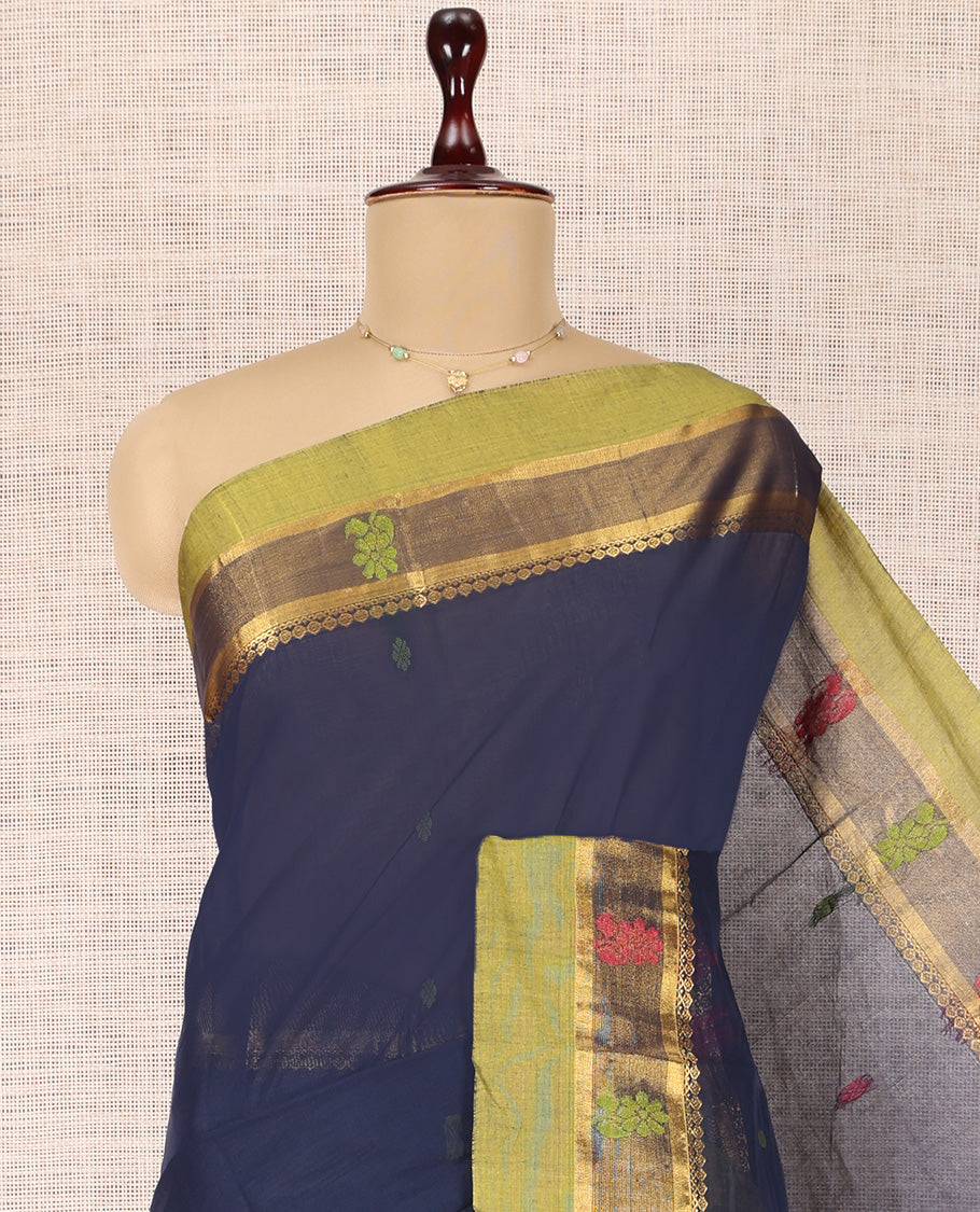 Navy Blue Plain Kanchi Cotton Saree