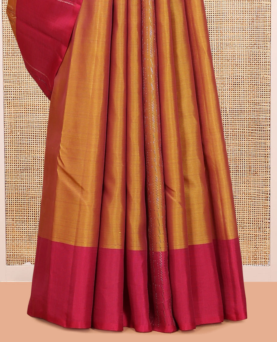 Orange Mayuri Lite Silk Mix Saree, Mesmerized with Zari Buttas, Contrast Zari Buttas Border, Jaal Pallu, and a Contrast Blouse