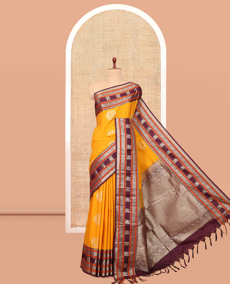 Mustard Yellow-Purple Budget Silk Saree