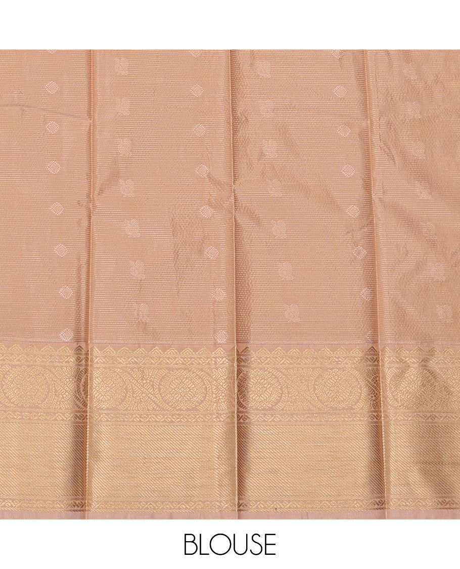 Pink Budget Silk Saree, Sparsely Threaded with Zari Buttas and Stripes, a Contrast Traditional Zari Border, Grand Pallu, and a Contrast Blouse
