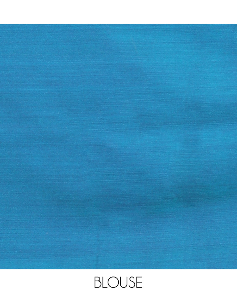 Blue Banarasi Silk Saree, Majestically Detailed with Floral and Animal Motifs on Its Body, Highlighted by a Self-Border of Traditional Designs, Pallu of Stripes, and Paired with a Matching Blouse