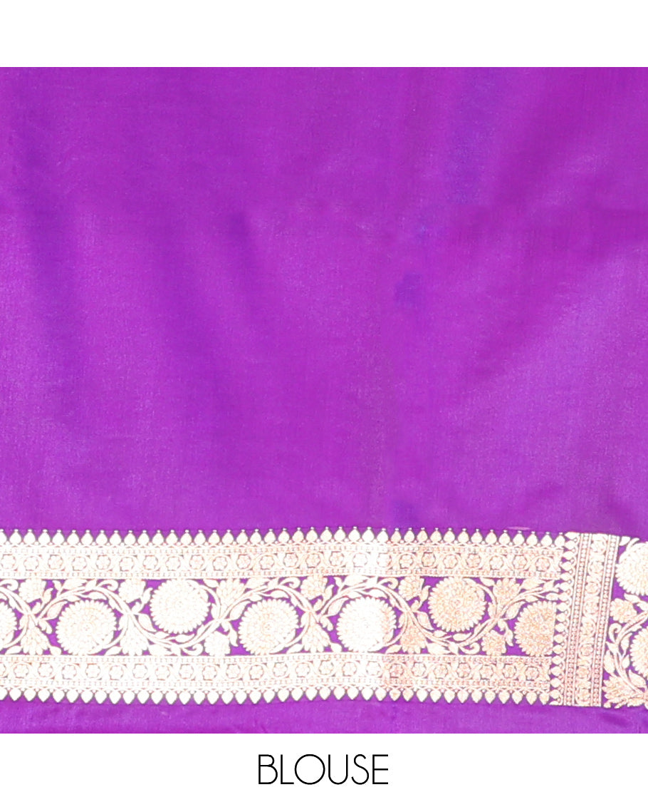Violet Banarasi Nylon Saree, Prettified with Jaal Jacquard, Floral Creeper Zari Border, Intricate Pallu, and a Matching Blouse
