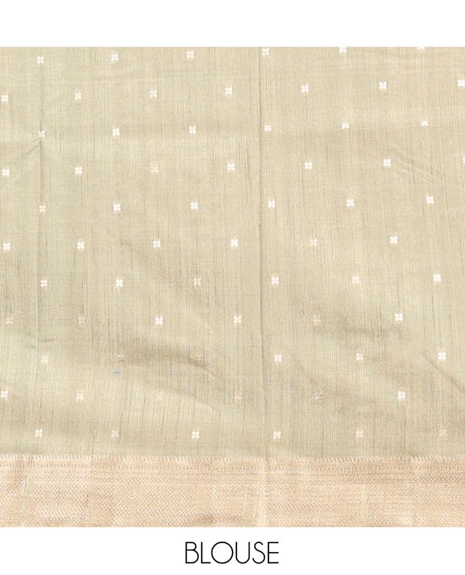 Blue Matka Silk Saree, Crafted with Flower Buttas All Over Its Body, Complemented by a Contrast Border of Traditional and Muniya Designs, Pallu of Floral Designs, and Paired with Contrast Blouse