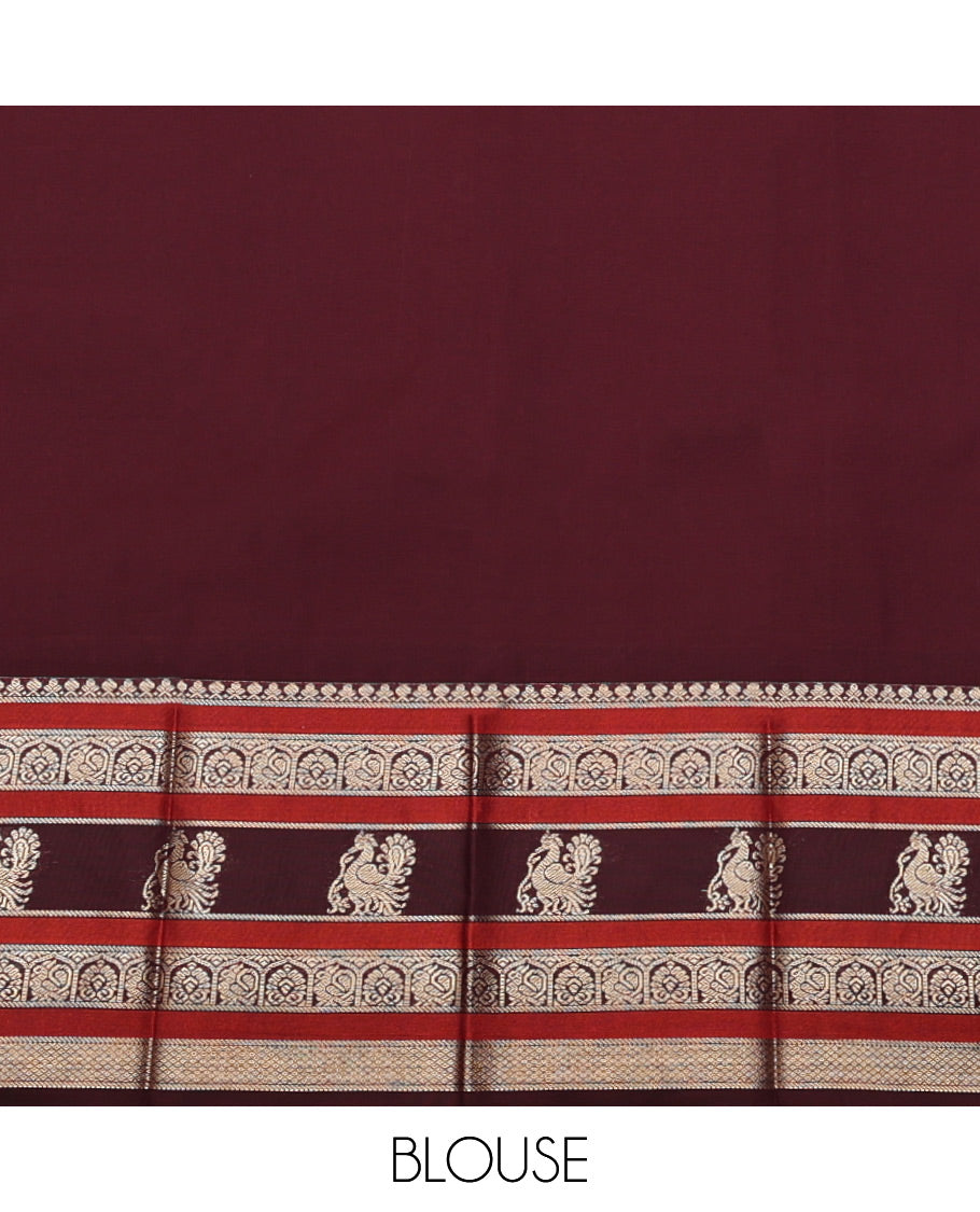Sandal Budget Silk Saree, Subtly Sparkled with Round Zari Buttas All Over Its Body, Complemented by Contrast Traditional Zari Designs Woven Border, Grand Jaal Pallu and Paired with a Contrast Blouse