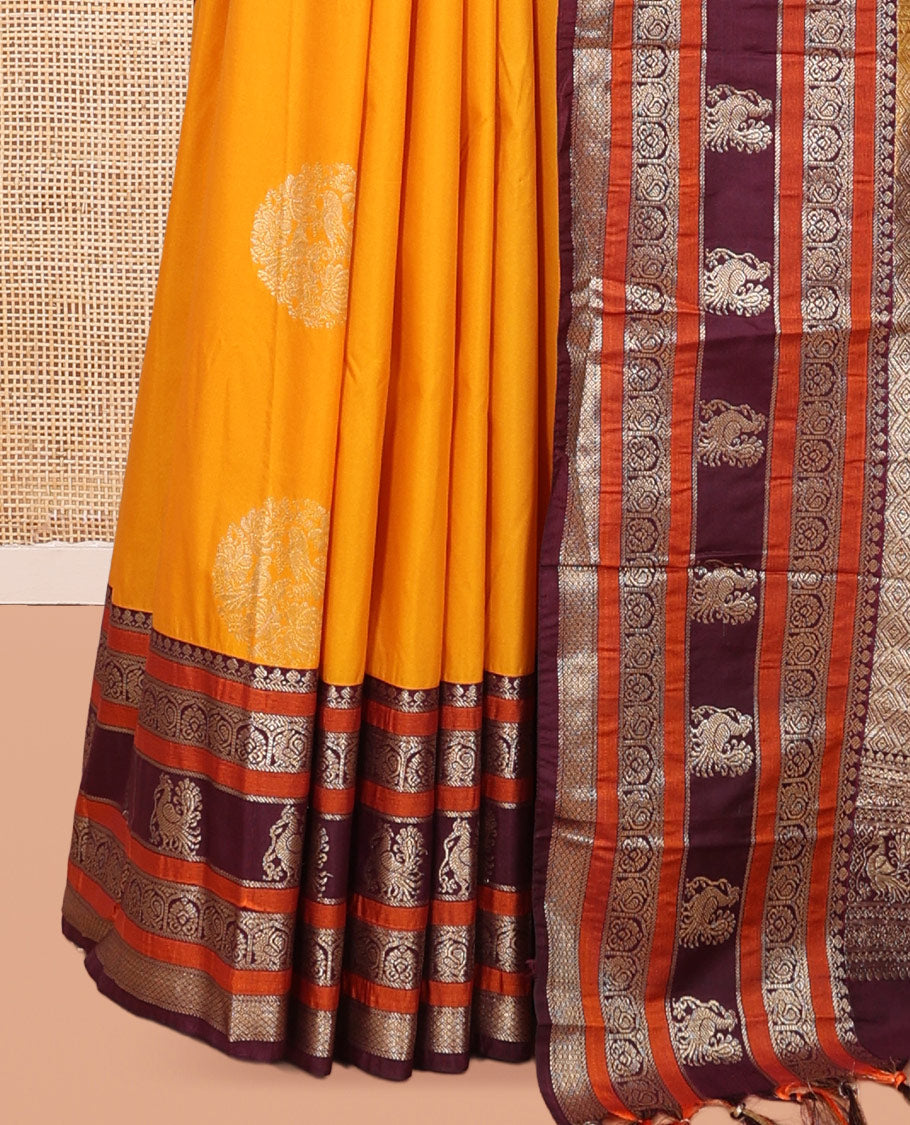 Mustard Yellow-Purple Budget Silk Saree