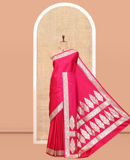 Pink Plain Semi-Banaras Satin Silk Saree