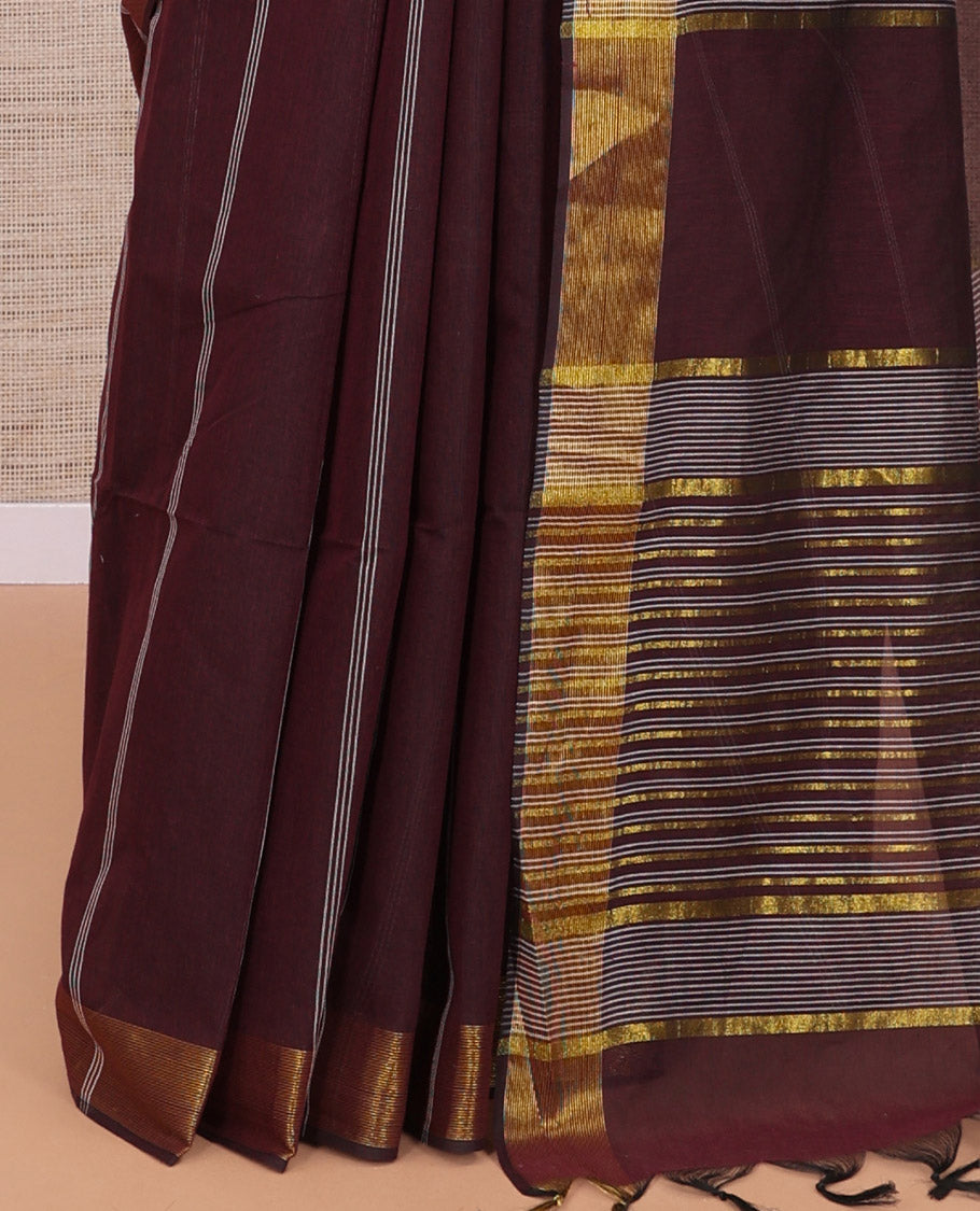 Maroon Jute Cotton Saree