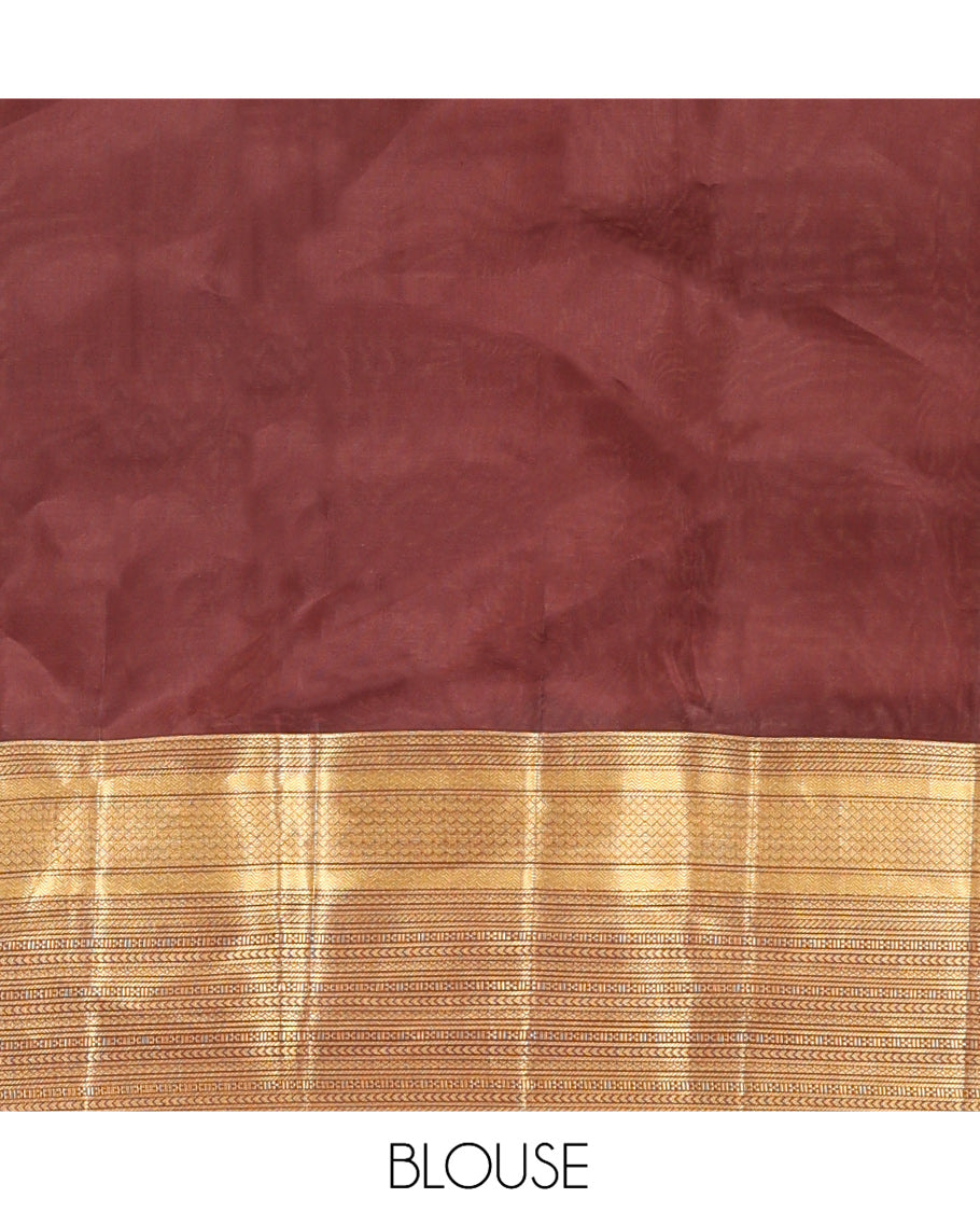Grey-Brown Zari Buttas Vasundhara Lite Silk Mix Saree, Contrast Traditional Border, and Contrast Blouse