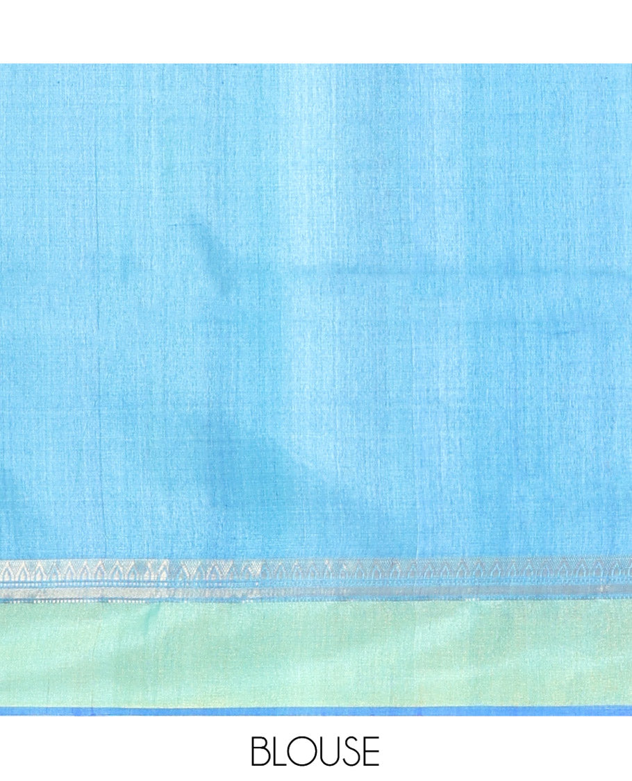 Purple Tussar Silk Saree, Bedecked with Flower Motifs, Contrast Zari Border, Thread Woven Pallu, and Contrast Blouse