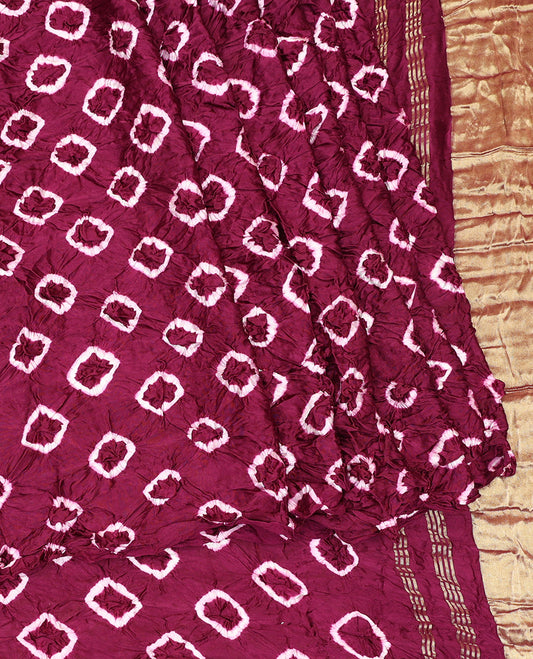 Borderless Wine Bandhani Dola Silk Saree