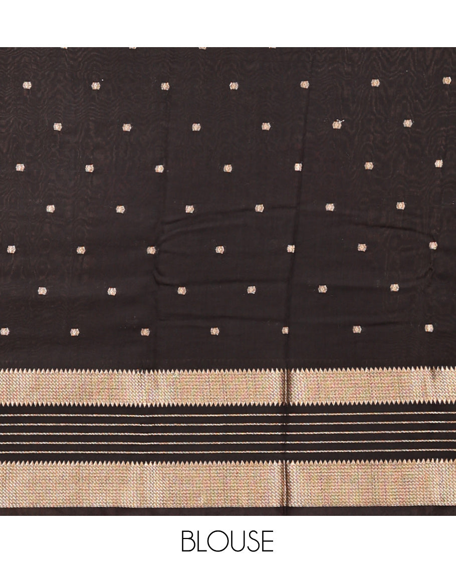 Light Grey Assam Silk Saree, Sparsely Woven with Zari Buttas, Complemented by a Contrast Traditional Zari Border, Zari Design Pallu, and a Contrast Blouse