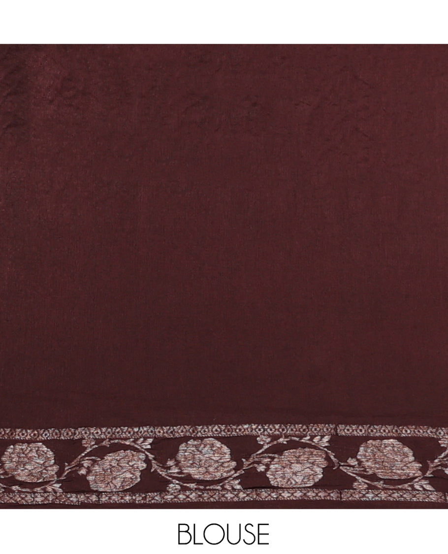 Brown Fancy Crepe Saree, Subtly Sparkled with Buttas, Highlighted by a Floral Creeper Border, Intricate Pallu, and a Matching Blouse