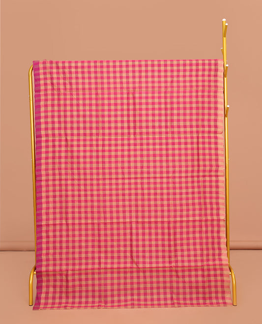 Borderless Multi-Color Checked Mangalgiri Cotton Saree, Subtly Checked Pallu and Paired with a Matching Blouse