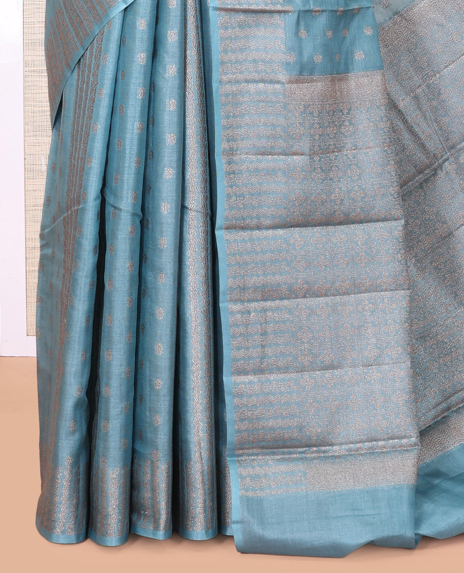Blue Tussar Silk Saree