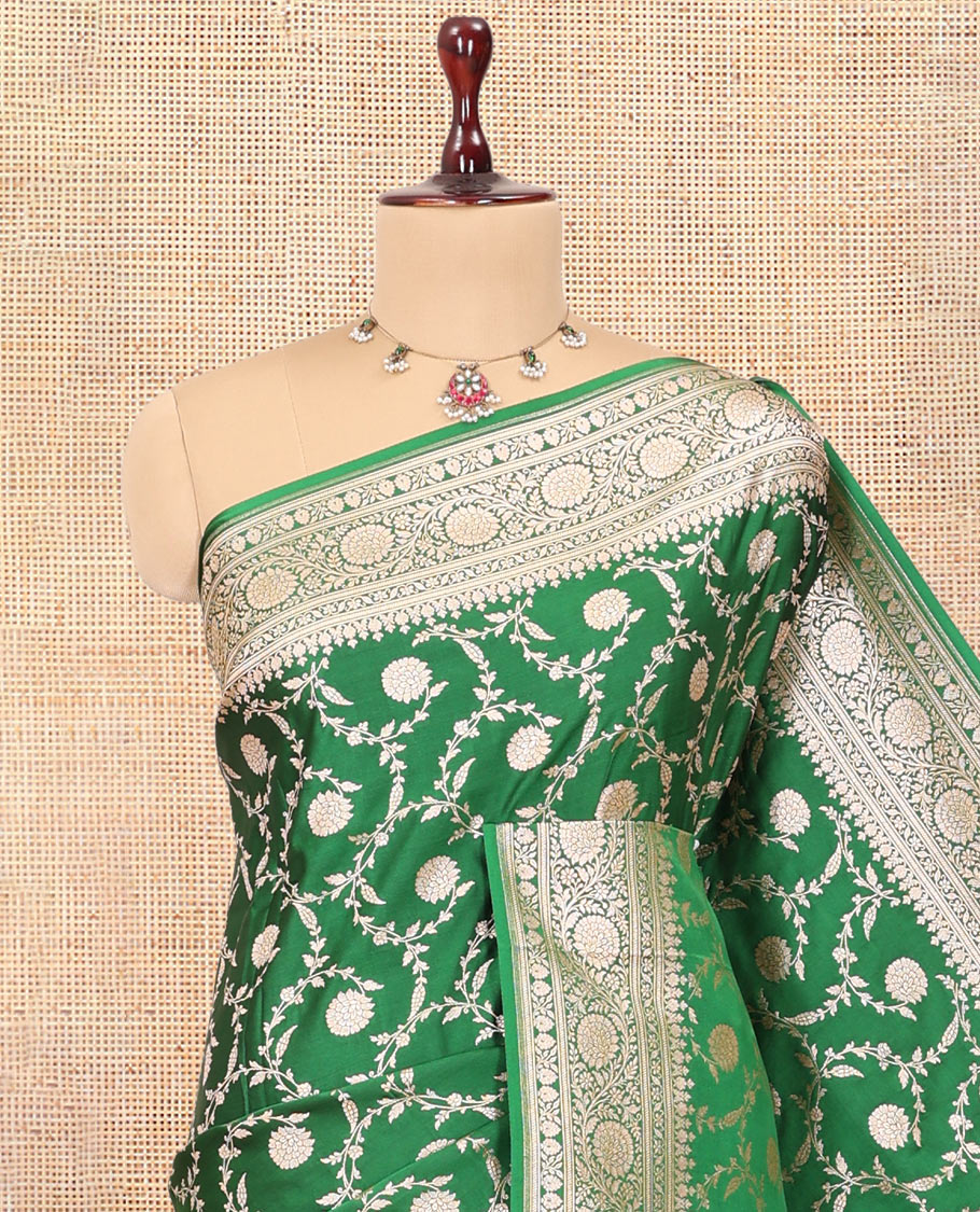 Green Semi-Banaras Satin Silk Saree