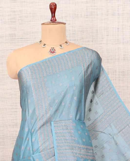 Blue Tussar Silk Saree