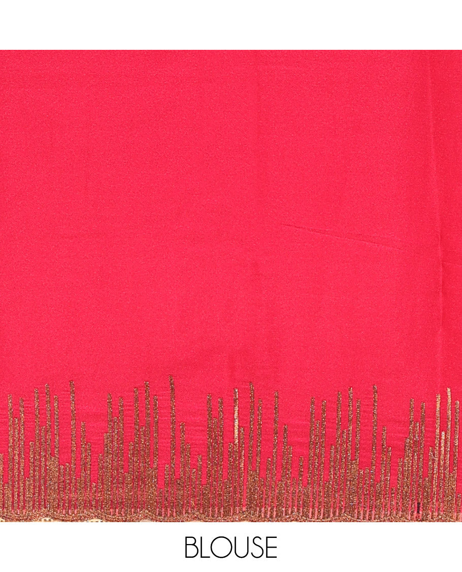 Pink Iconic Blooming Saree, with Floral Copper Thread Embroidery Border, and Matching Blouse