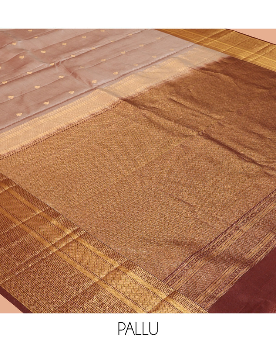 Grey-Brown Zari Buttas Vasundhara Lite Silk Mix Saree, Contrast Traditional Border, and Contrast Blouse
