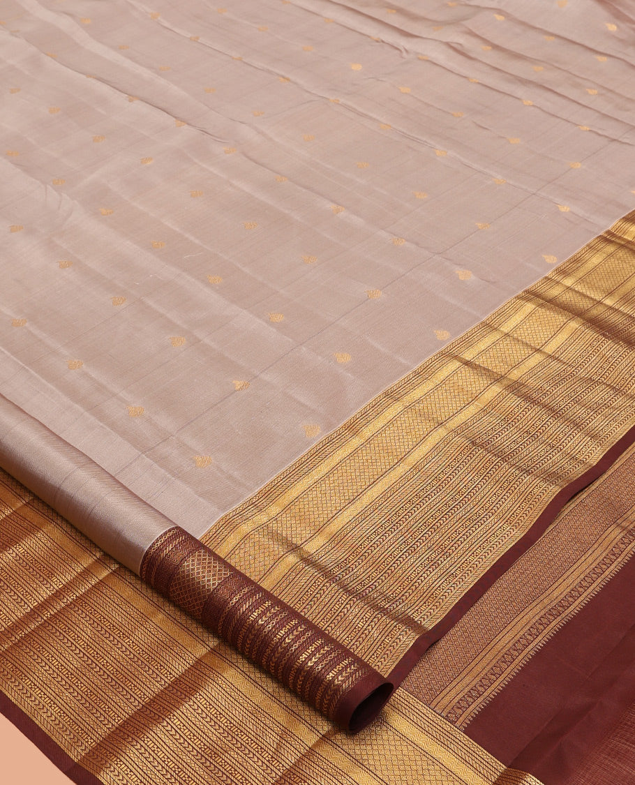 Grey-Brown Zari Buttas Vasundhara Lite Silk Mix Saree, Contrast Traditional Border, and Contrast Blouse