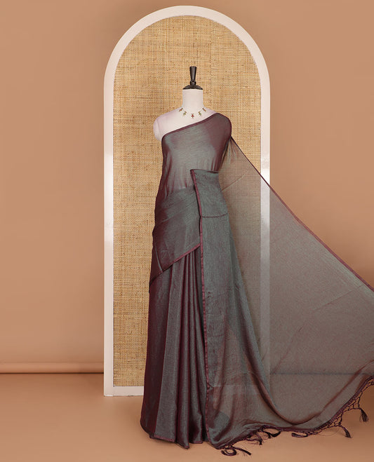 Borderless dark grey plain design viscose saree, flower motifs printed matching blouse